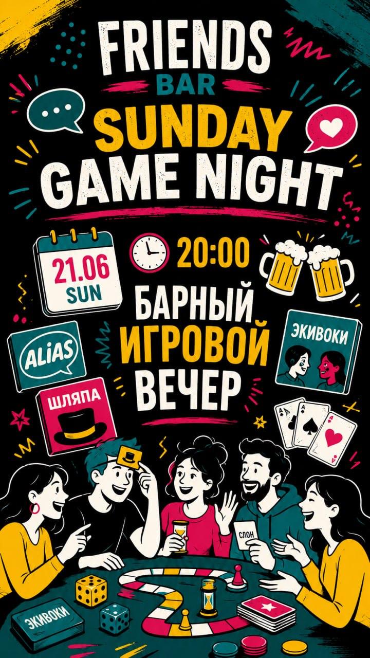 Барный игровой вечер 21 июня: игры, новые знакомства, веселый формат