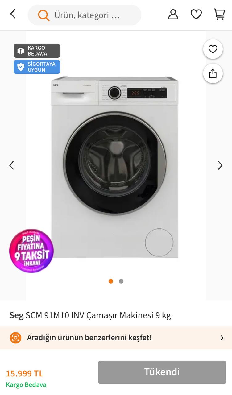 SEG washing machine 9kg inverter, excellent condition, water and energy efficient