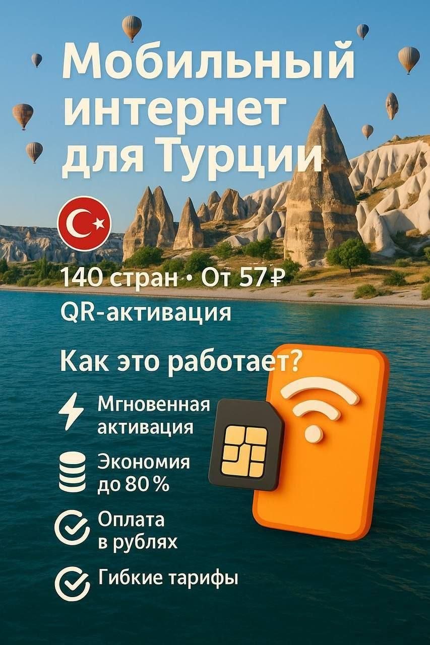 Электронная SIM-карта для Турции, от 87 рублей за ГБ, интернет при посадке в аэропорту