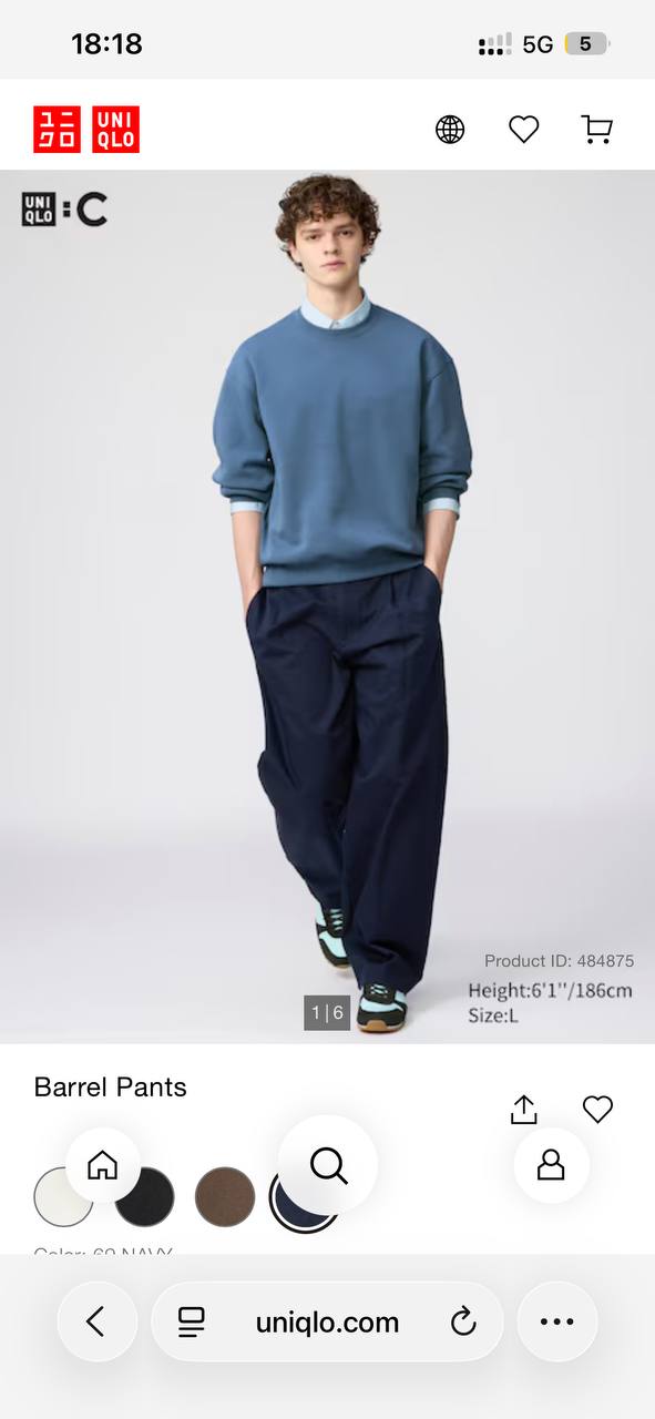 Брюки Uniqlo barrel pants синие XXL, новые, не ношены, 350 бат