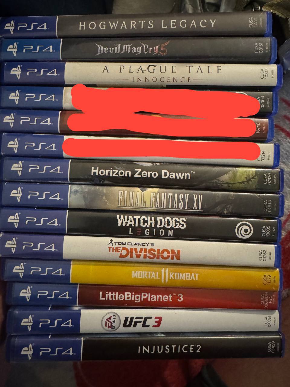PS4 игры на дисках: Hogwarts Legacy, Mortal Kombat 11, Devil May Cry 5, Watch Dogs Legion, A Plague Tale, Final Fantasy XV и другие.