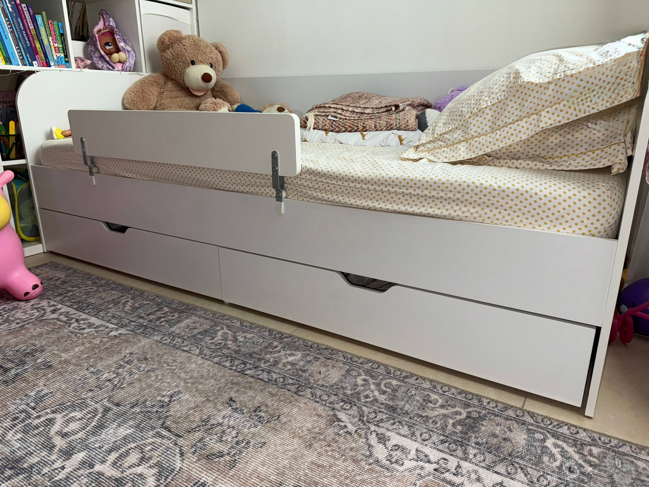 Homebox single bed 90x200 with storage drawers, mattress and shelf unit
