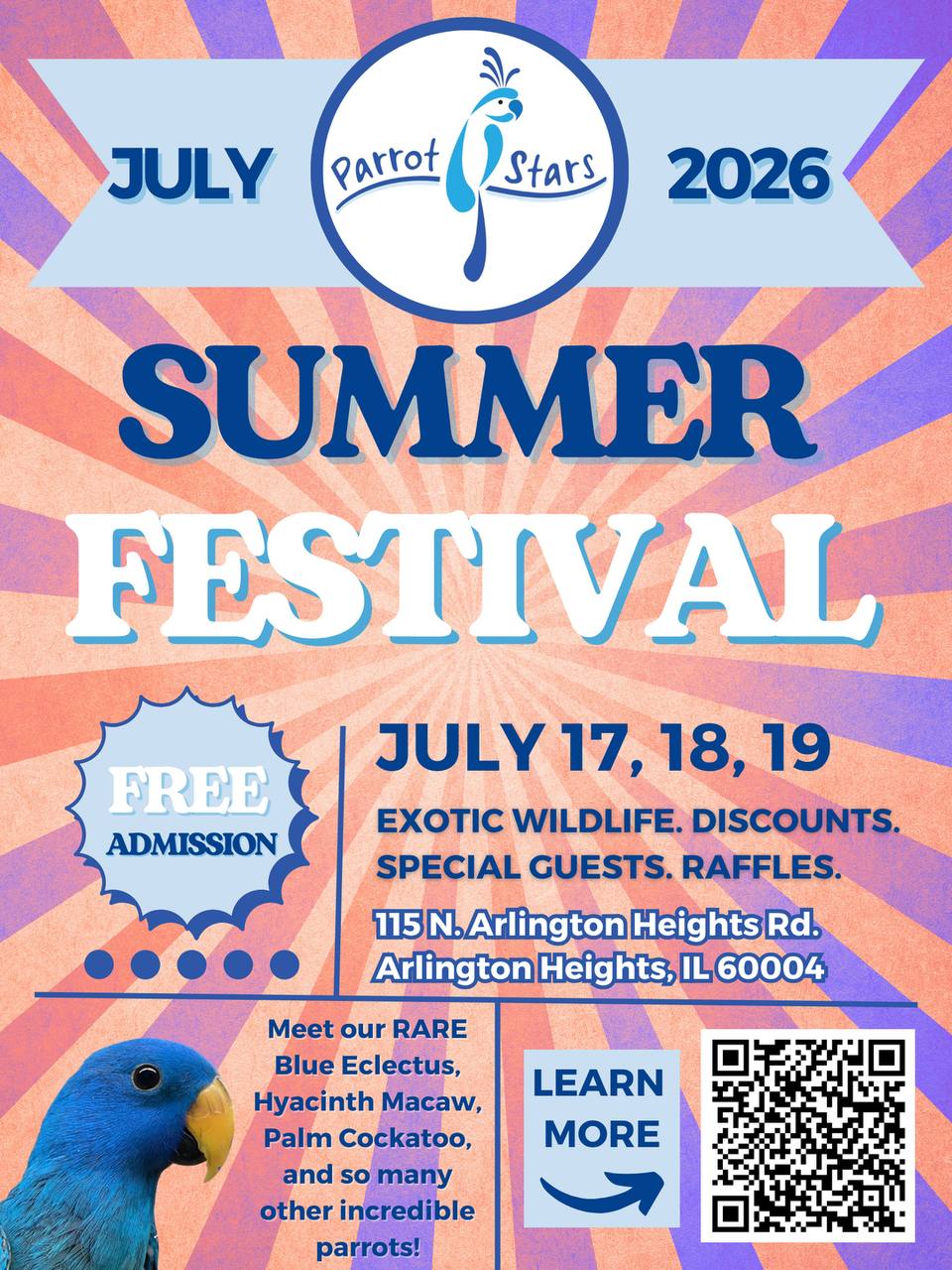 Parrot Stars Summer Festival — фестиваль папуг в Arlington Heights