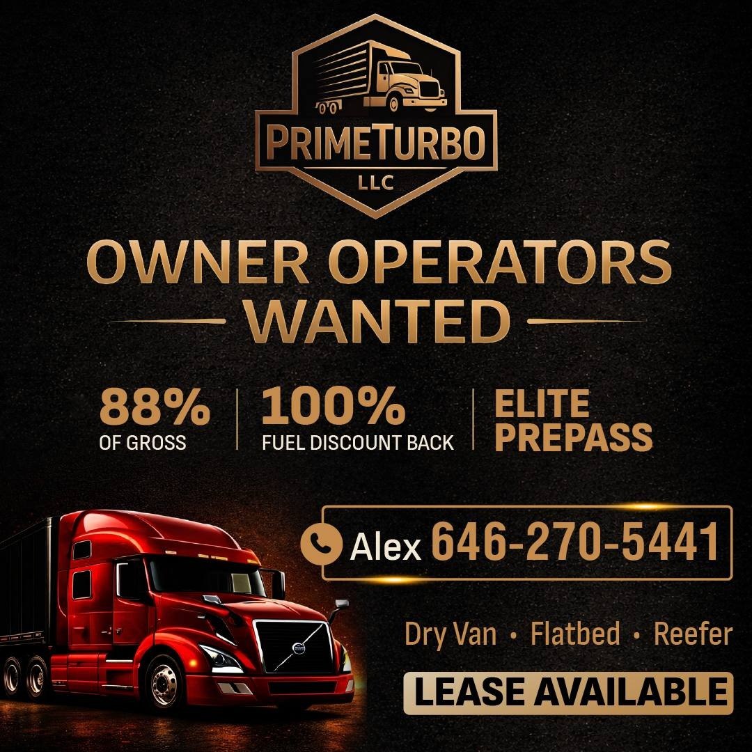 PrimeTurbo LLC - Owner Operators Wanted - 88% of gross, 100% fuel discount, ELITE PREPASS