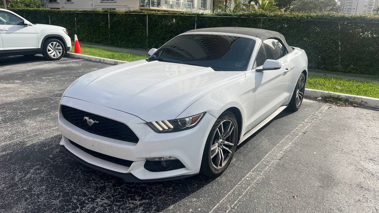 Convertible Mustang for rent - White with black interior. Affordable rates.