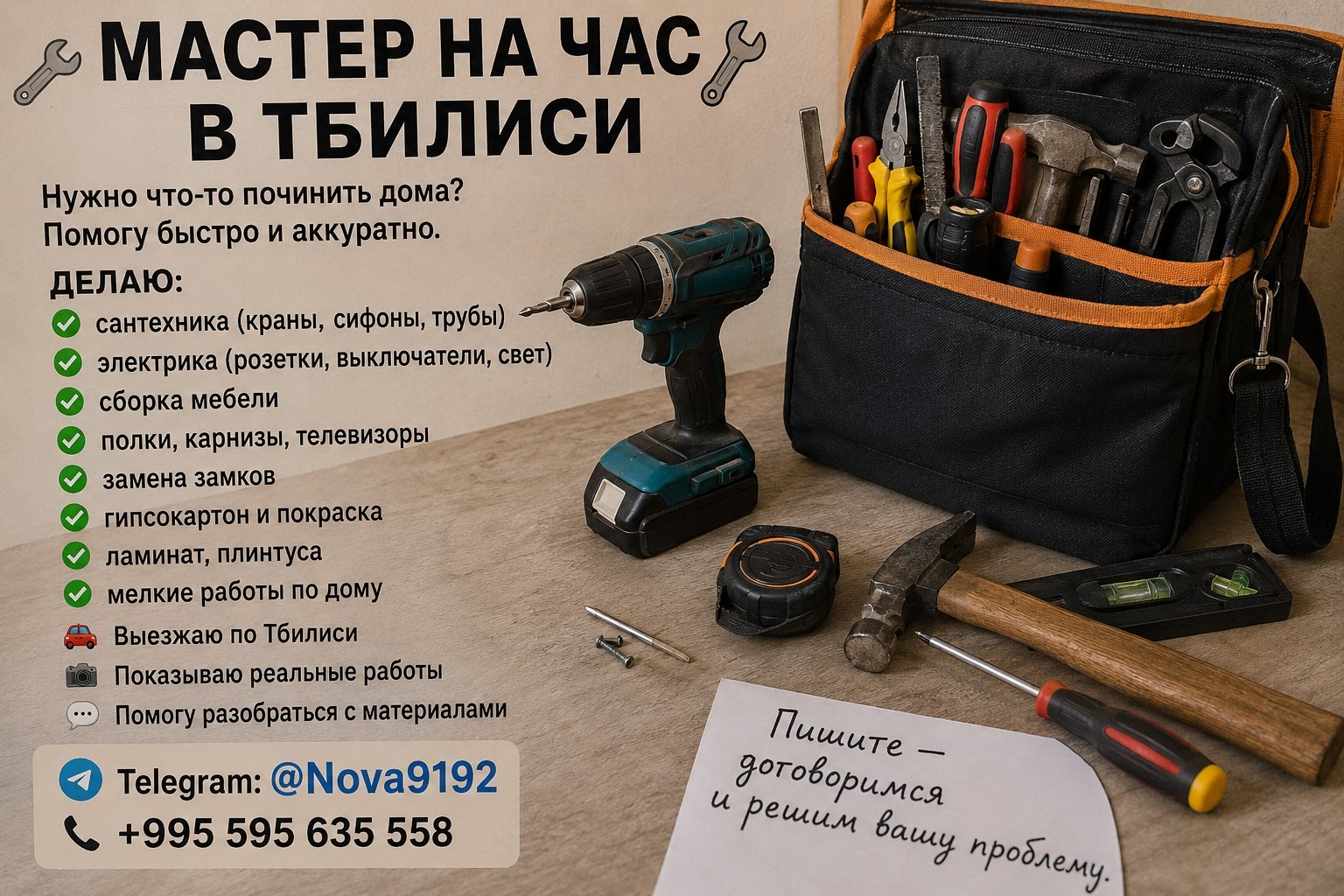 Услуги мастера на час в Тбилиси: сантехника, электрика, сборка мебели и мелкий ремонт