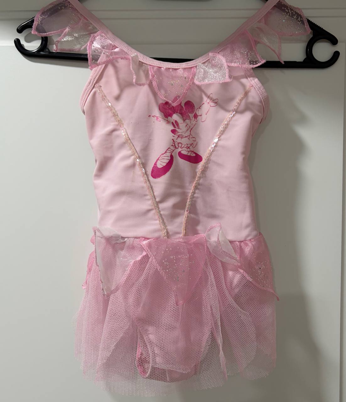 Dance swimsuit with tutu, size 104 cm (age 4), pink with Minnie Mouse print