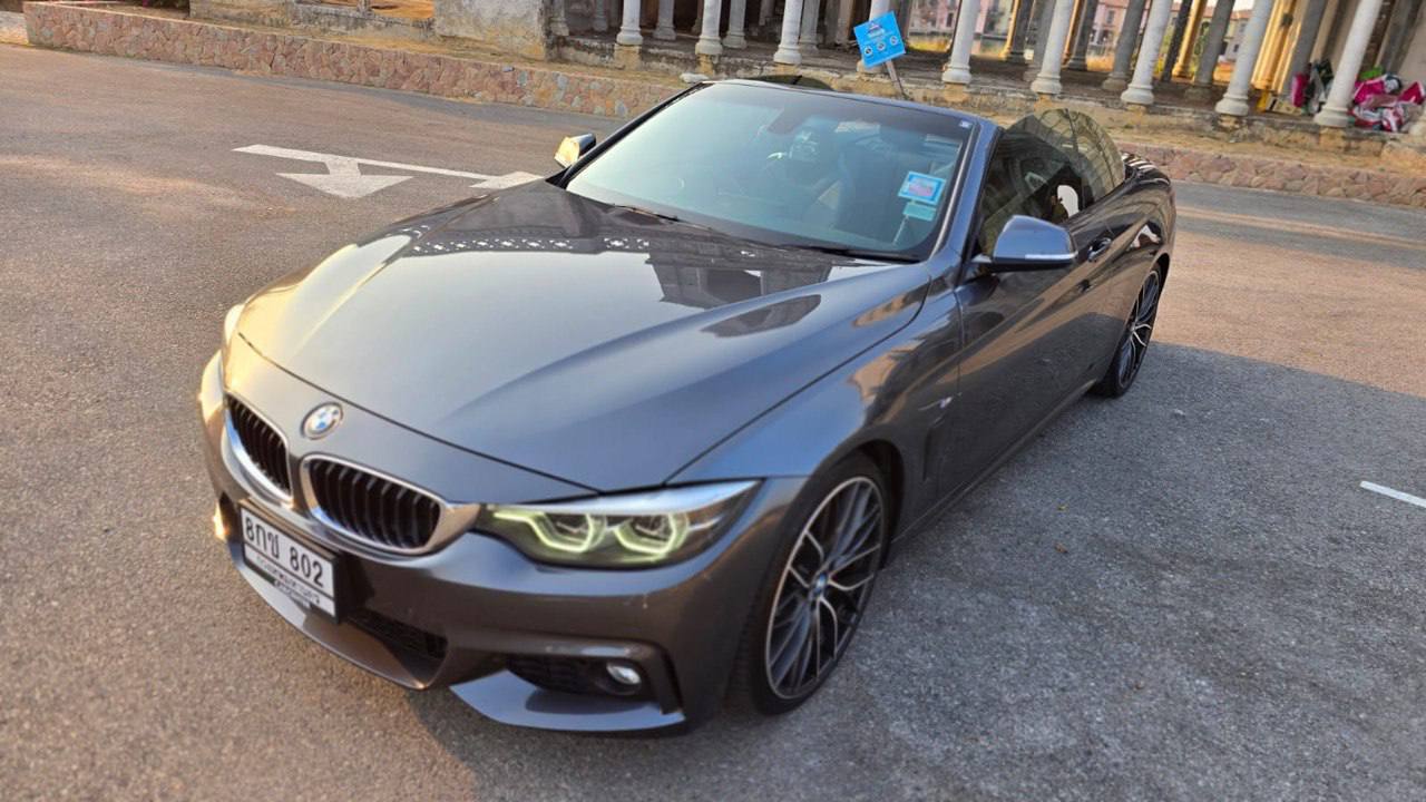 BMW 430i Convertible 2018 rental, gray with black interior, 2.0 twin-turbo, M-Sport 20-inch wheels, 40,000 THB deposit