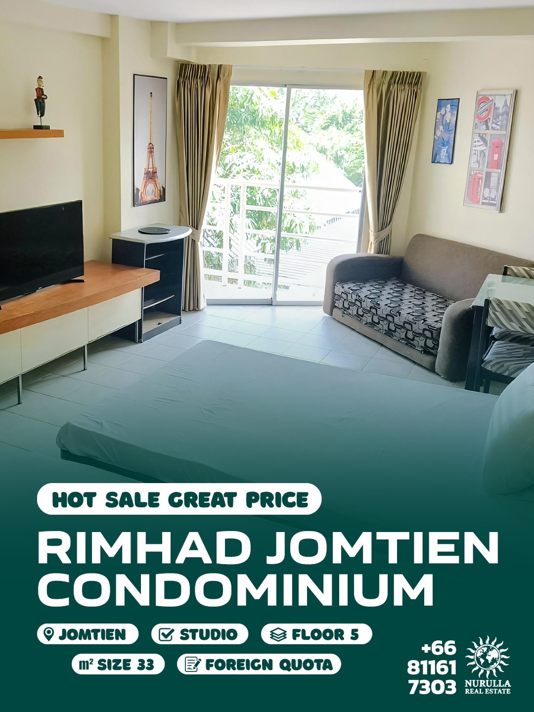 Продажа квартиры-студии в Rimhad Jomtien Condominium, 33м²