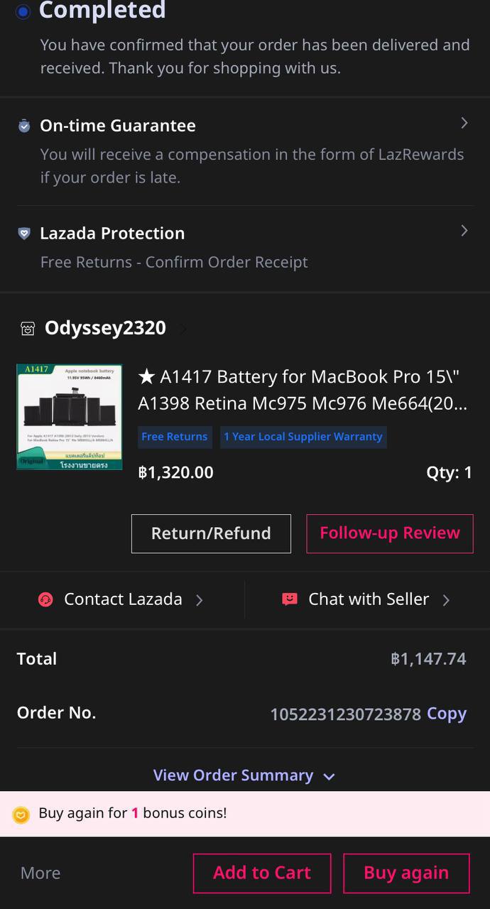 MacBook Pro 15" battery A1417, new, never installed
