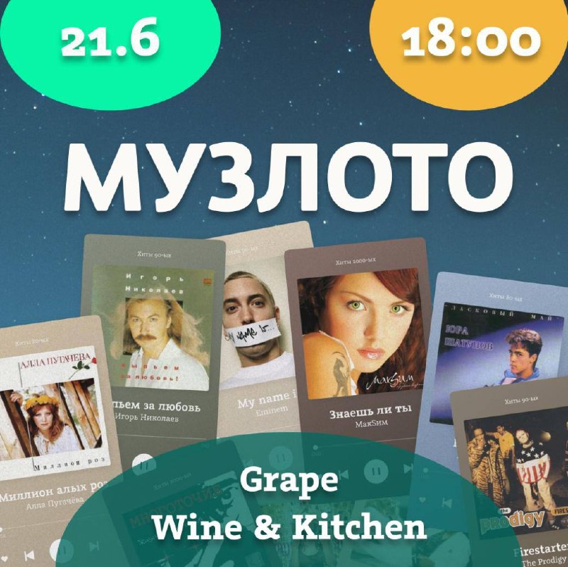 Music lottery quiz game, June 21, 6 PM at Grape Wine & Kitchen, 20 GEL per person